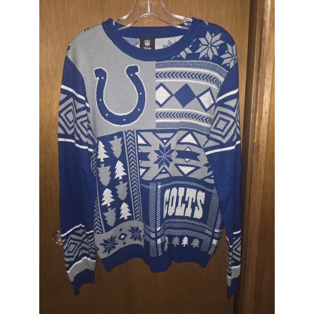 Indianapolis Colts Blue Gray NFL Team Apparel‎ Christmas Sweater Medium